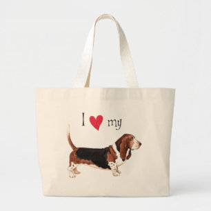 Bolsa Tote Grande Eu Amo Meu Cesto De Basset