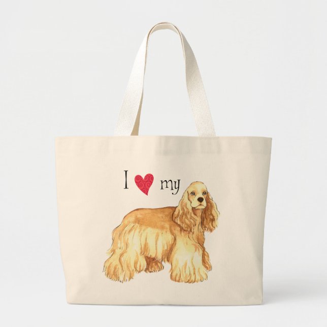Bolsa Tote Grande Eu amo meu cocker spaniel (Frente)