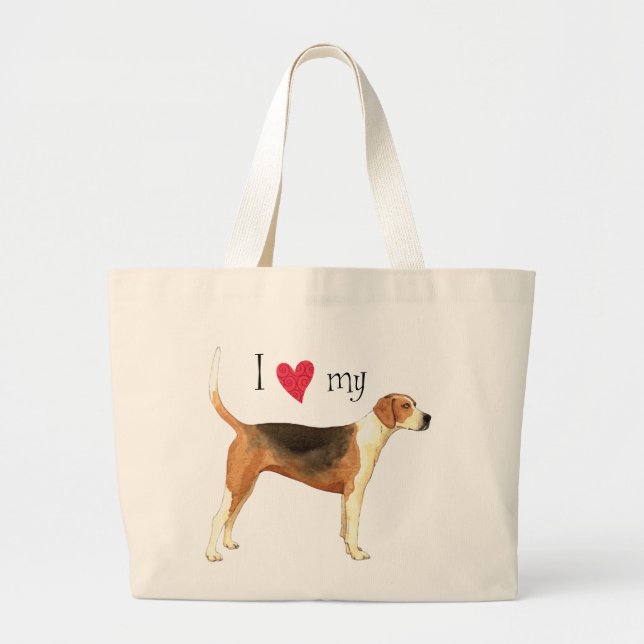 Bolsa Tote Grande Eu amo meu Foxhound americano (Frente)