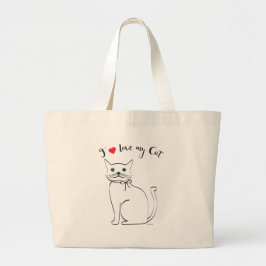 Bolsa Tote Grande Eu amo meu gato, bonito, Legal