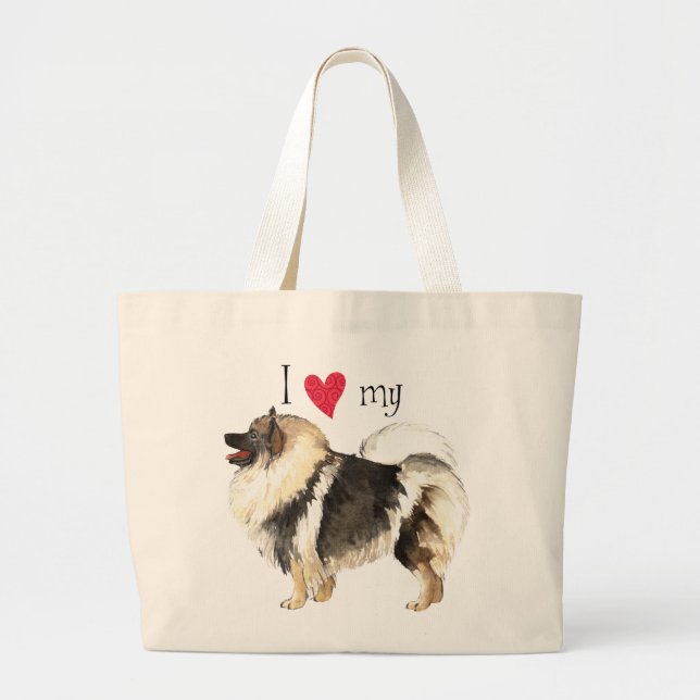 Bolsa Tote Grande Eu amo meu Keeshond (Frente)