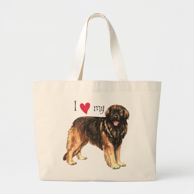Bolsa Tote Grande Eu amo meu Leonberger (Frente)