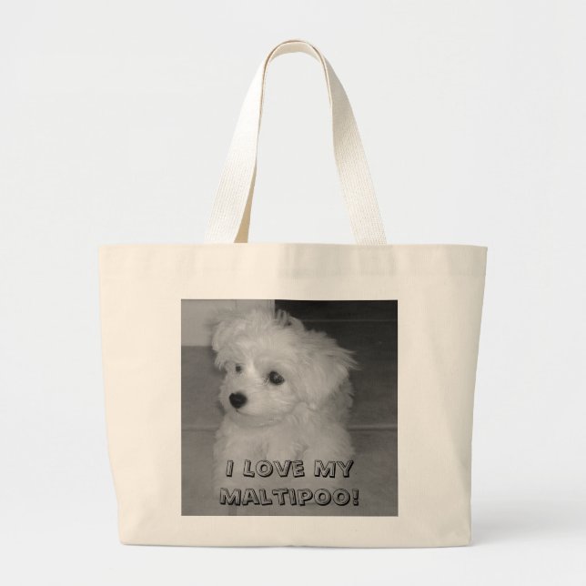 Bolsa Tote Grande Eu amo meu Maltipoo! Sacola (Frente)