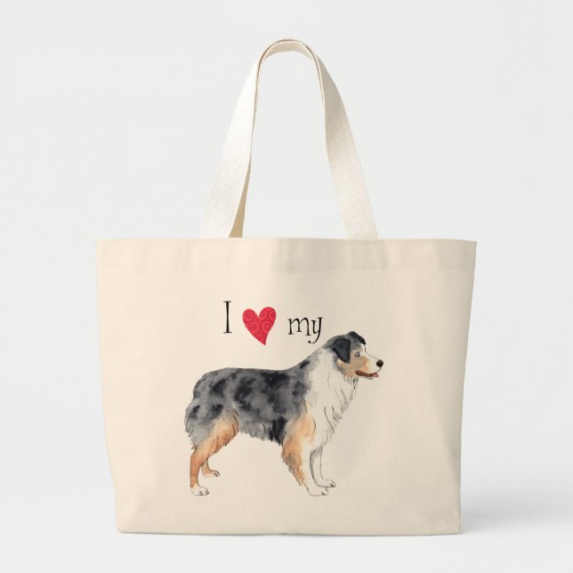 Bolsa Tote Grande Eu amo meu pastor australiano (Frente)