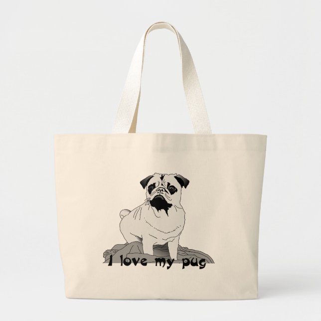 Bolsa Tote Grande Eu Amo Meu Pug Large Tot Bag (Frente)