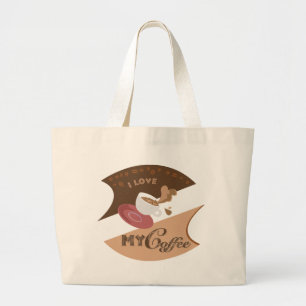 Bolsa Tote Grande Eu amo meu respingo retro de Java do comensal do