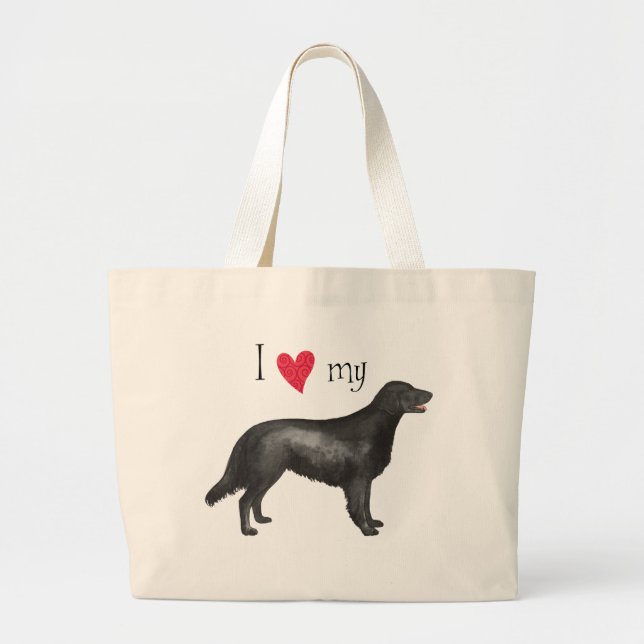 Bolsa Tote Grande Eu Amo meu Retriever Revestido Plana (Frente)