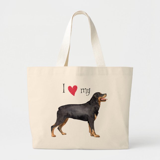Bolsa Tote Grande Eu amo meu Rottweiler (Frente)