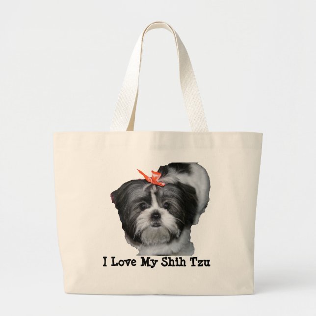 Bolsa Tote Grande Eu amo meu Shih Tzu (Frente)