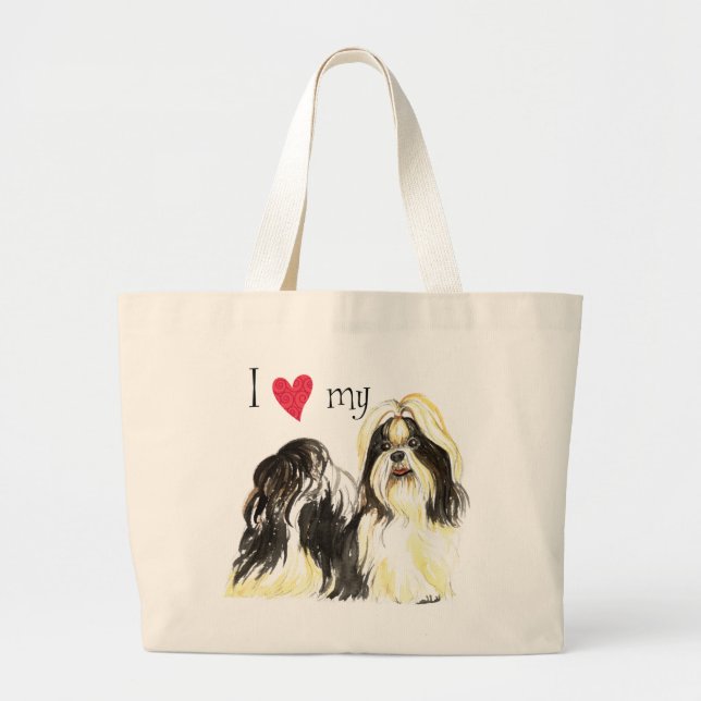 Bolsa Tote Grande Eu amo meu Shih Tzu (Frente)