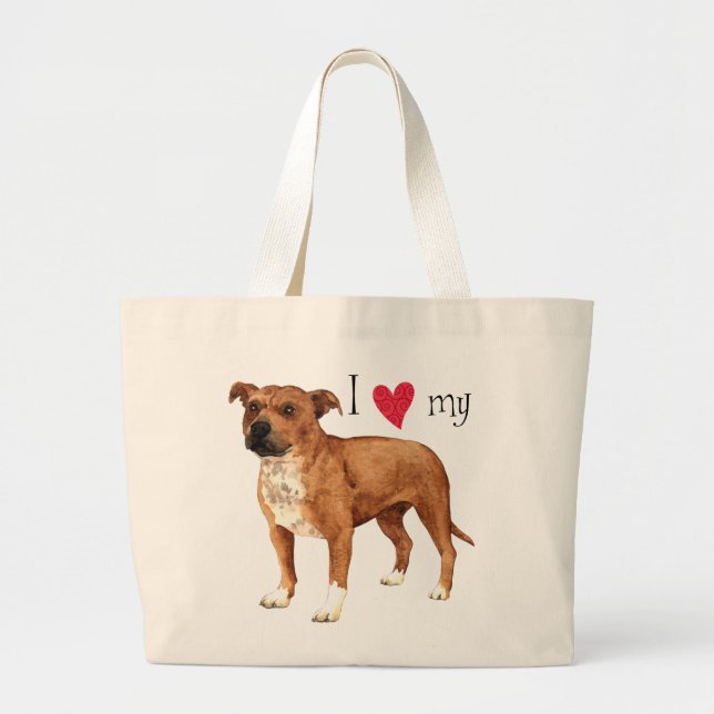 Bolsa Tote Grande Eu amo meu Staffordshire Bull Terrier (Frente)
