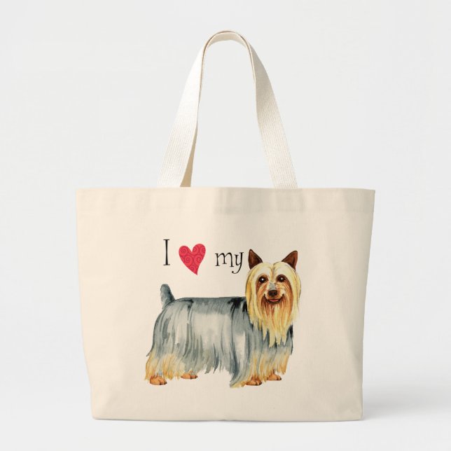 Bolsa Tote Grande Eu amo meu Terrier de seda (Frente)
