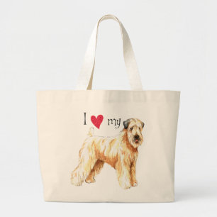 Bolsa Tote Grande Eu amo meu Terrier Wheaten revestido macio
