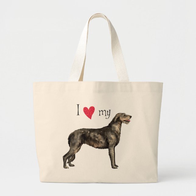 Bolsa Tote Grande Eu amo meu Wolfhound irlandês (Frente)