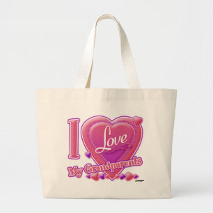 Bolsa Tote Grande Eu amo meus avós rosa/roxo - coração