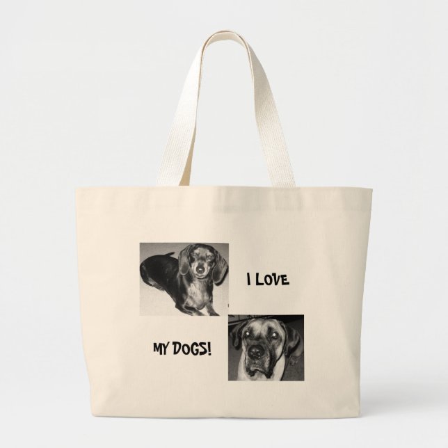 BOLSA TOTE GRANDE EU AMO, MEUS CÃES! (Frente)