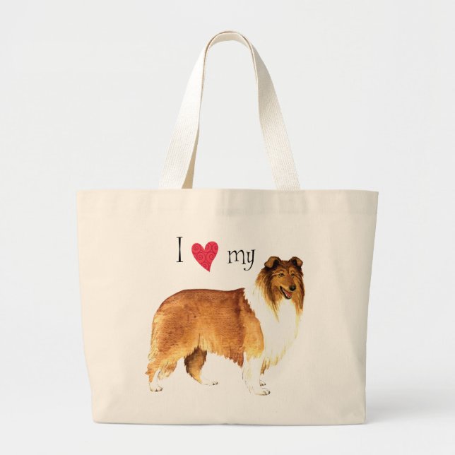 Bolsa Tote Grande Eu amo minha Collie (Frente)