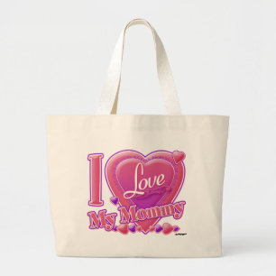 Bolsa Tote Grande Eu Amo Minha Mamãe rosa/púrpura - coração