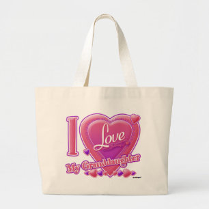 Bolsa Tote Grande Eu amo minha neta rosa/roxa - coração