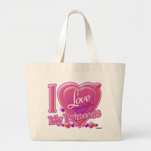 Bolsa Tote Grande Eu amo minha princesa rosa/roxa - coração