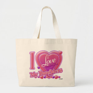 Bolsa Tote Grande Eu Amo Minhas Filhas Rosa/Púrpura - Coração