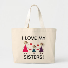 Bolsa Tote Grande EU AMO MINHAS irmãs bonitos da vara das IRMÃS