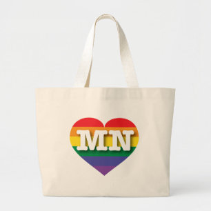 Bolsa Tote Grande Eu amo Minnesota Rainbow Heart