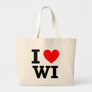 Bolsa Tote Grande Eu amo o design de Wisconsin