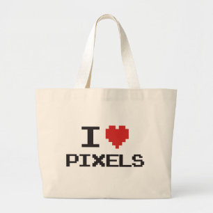 Bolsa Tote Grande Eu amo o gamer 8bit retro pixelated pixéis do