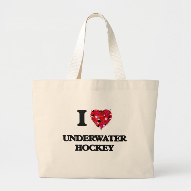 Bolsa Tote Grande Eu amo o hóquei subaquático (Frente)