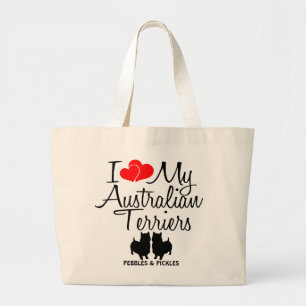 Bolsa Tote Grande Eu Amo Os Meus Dois Cachorros Australianos