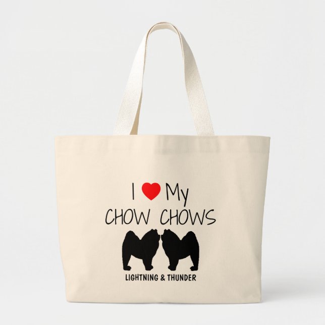 Bolsa Tote Grande Eu Amo Os Meus Dois Cachorros De Chow (Frente)