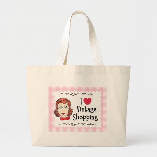 Bolsa Tote Grande Eu amo sacola de compras retrô (Frente)