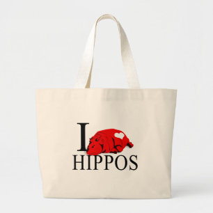 Bolsa Tote Grande Eu amo sacolas dos hipopótamos