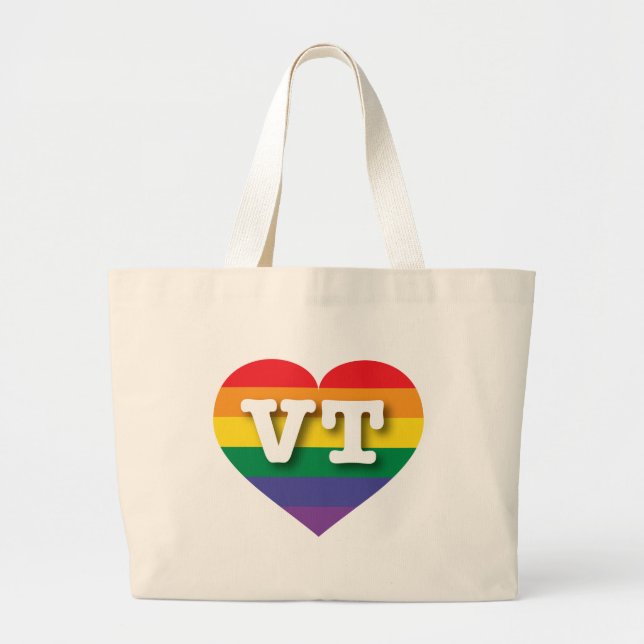 Bolsa Tote Grande Eu Amo Vermont Rainbow Heart (Frente)
