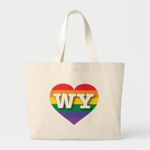Bolsa Tote Grande Eu amo Wyoming Orgulho gay Rainbow Heart