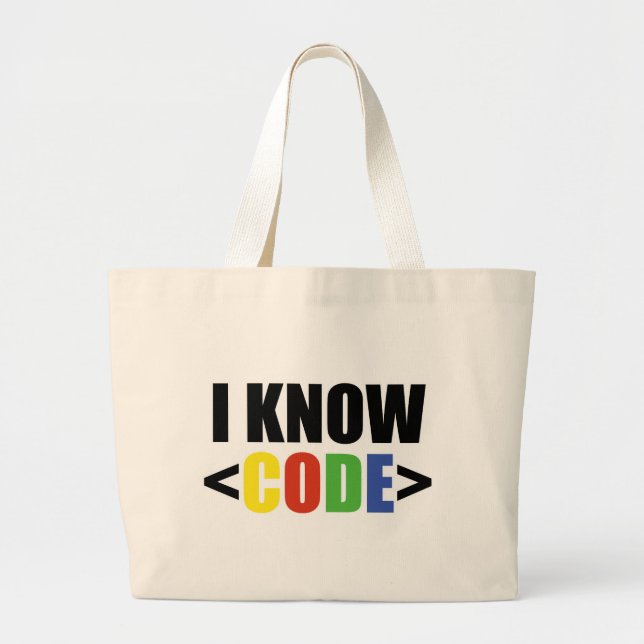 Bolsa Tote Grande Eu Sei CODIGO Programador Cômico Divertido Desenvo (Frente)
