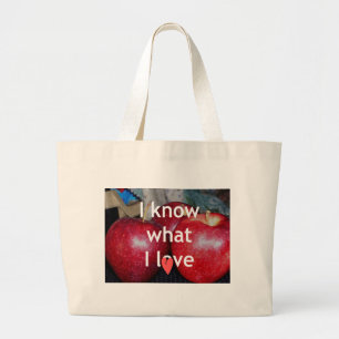 Bolsa Tote Grande "Eu Sei O Que Eu Amo" - Design Apple Themed