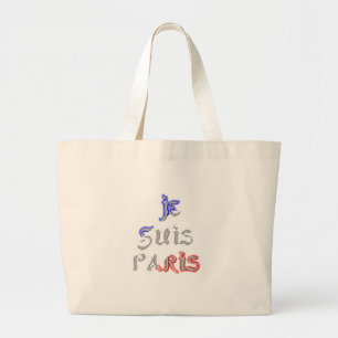 Bolsa Tote Grande Eu Sou Paris Eu Amo Paris Impressão de Arte de Tex