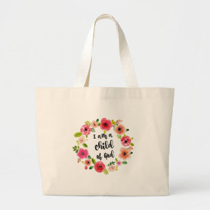 Bolsa Tote Grande Eu sou uma criança do artigo floral do deus
