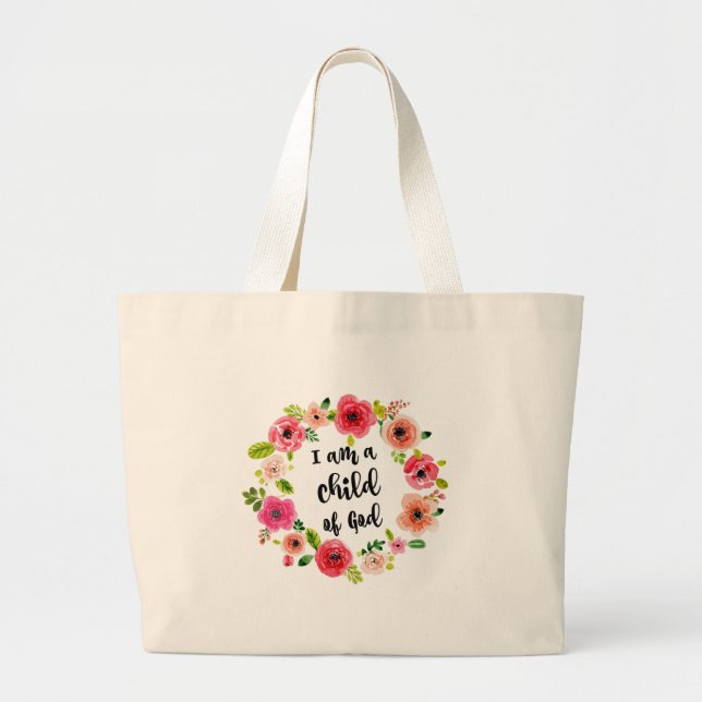 Bolsa Tote Grande Eu sou uma criança do artigo floral do deus (Frente)