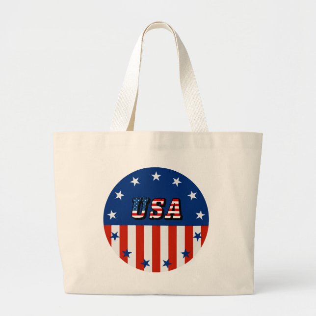 Bolsa Tote Grande EUA - Bandeira Americana e Estrelas no Círculo Bag (Frente)