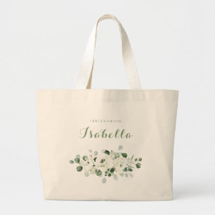 Bolsa Tote Grande Eucalyptus Greenery, dama-de-ponte floral branca