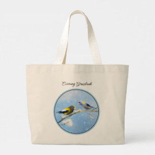 Bolsa Tote Grande Evening Grosbeak Winter Painting Original Arte De