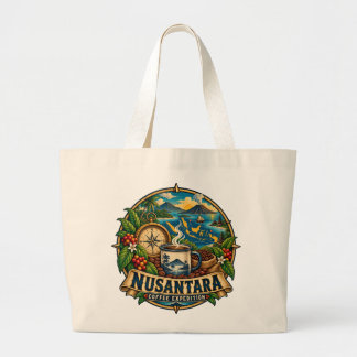 Bolsa Tote Grande Expedição de Café Nusantara Arte Indonésia Vintage