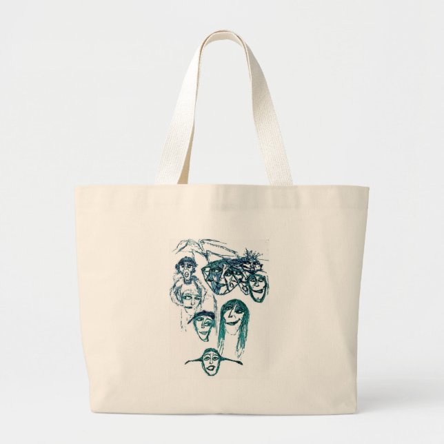 Bolsa Tote Grande faces impressão brancas (Frente)