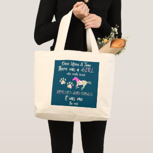 Bolsa Tote Grande Fairytales Girl ama cavalos e cães