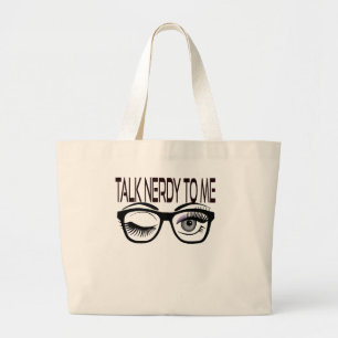Bolsa Tote Grande Fale Comigo Com Os Óculos De Geek Piscando Roxo