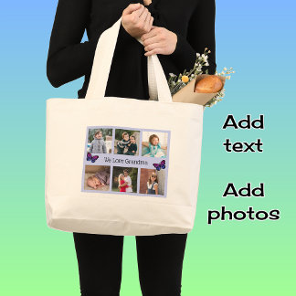 Bolsa Tote Grande Família 6 fotos texto personalizado borboletas azu