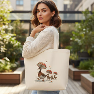 Bolsa Tote Grande Família de Patos Fantasia do Outono Florestal